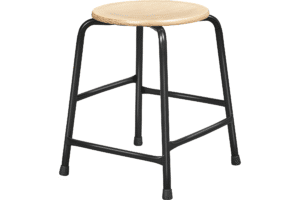 Taboeret frame zwart met verspringende voetondersteuning zitting blank gelakt multiplex